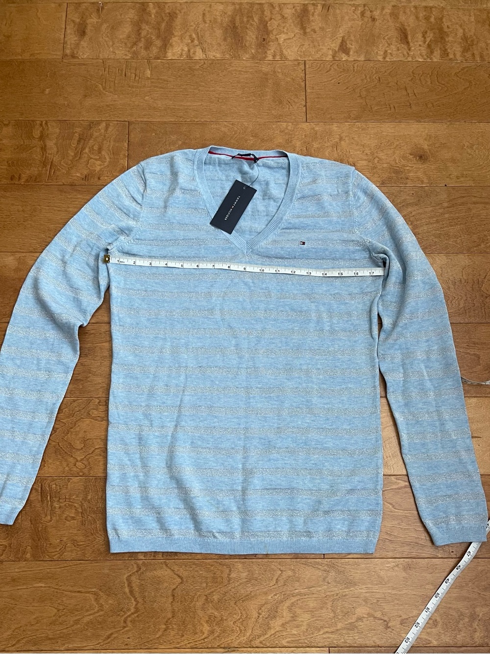 Tommy Hilfiger Sky Blue Striped V-Neck Sweater
